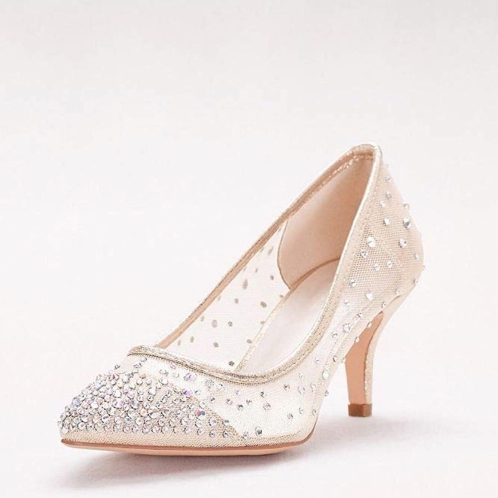 De Blossom Collection Crystal-Studded Mesh Pointed-Toe Pumps Style HURLEY01